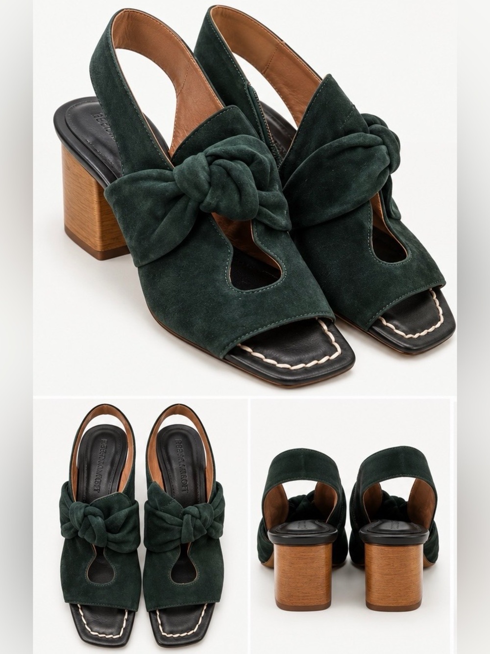 Bernardo Green Suede Bow Peep Toe Slingback Heels Size 9M